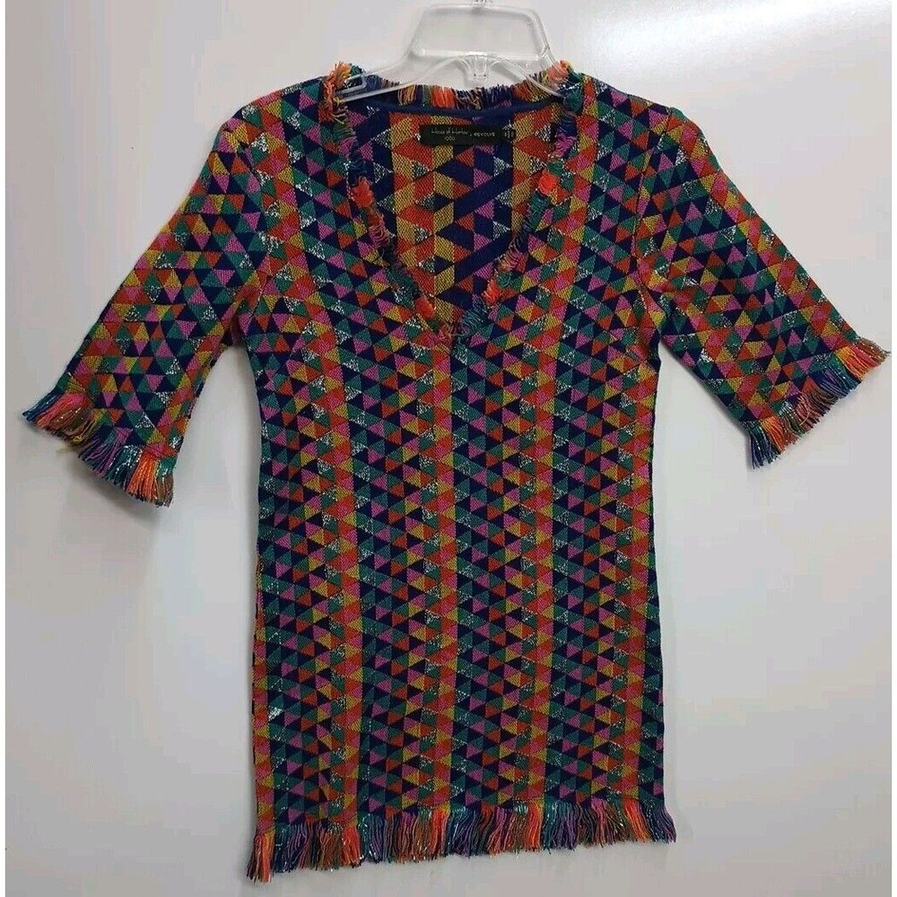 House of Harlow 1960 Revolve Tunic Dress Women Large Multicolor Fringe Retro